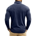 thumbnail image 3 of Men's Fashion Solid Color Retro Casual Washed Quarter Zipper Pocket Long Sleeve T-Shirt Polo Top, Vintage Style for Men's Casual and Sporty Looks,Navy,XL, 3 of 4