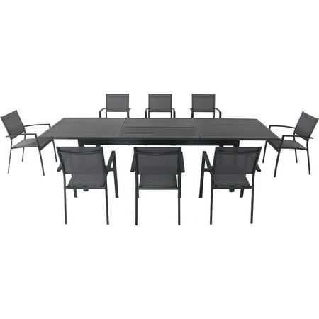 Hanover Dawson 9 Piece Dining Set With 8 Sling Chairs And An Expandable 40 X 118 Table