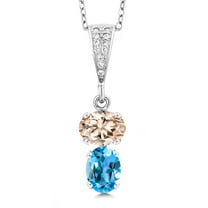 Gem Stone King 925 Sterling Silver Peach Morganite and Swiss Blue Topaz Pendant Necklace for Women (2.37 Cttw, Gemstone October Birthstone, Oval 8x6MM, with 18 inch Chain)