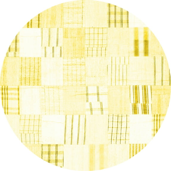 Ahgly Company Machine Washable Indoor Round Solid Yellow Modern Area Rugs, 7' Round