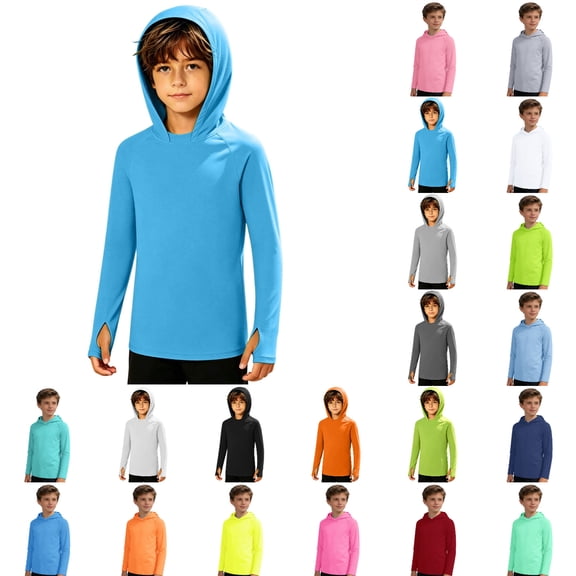 LRen Boys Rash Guard Fishing Hoodie UPF 50 Long Sleeve Swim Shirts Kids Quick Dry Sun Protection Athletic UV Swim Shirt Size 5-6 Years