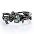 thumbnail image 1 of JeenMata Anillo de Bodas Solitario de Ágata Verde Musgo Natural de Forma Redonda de 0,50 Quilates con Diseño Botánico Engastado en Oro Negro de 18 K sobre Plata, 1 of 6