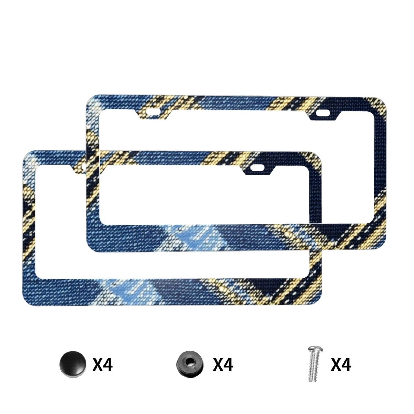 License Plate Frame With Screw Caps 2 Pack Car Plate Frame Front And Rear Rust-Proof Universal Car Tag Holder Argyle Plaid Cornflowerblue_1
