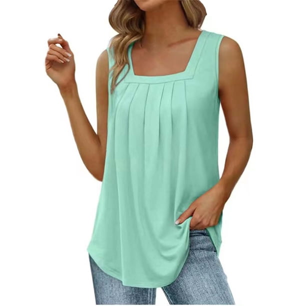 Playeras,Blusas y Tops,Ropa para Mujer Gráfico camisetas sin mangas para las mujeres Tops de verano para mujer Cuello cuadrado Suelto Casual Manga corta (Mint Green, XXXXL)