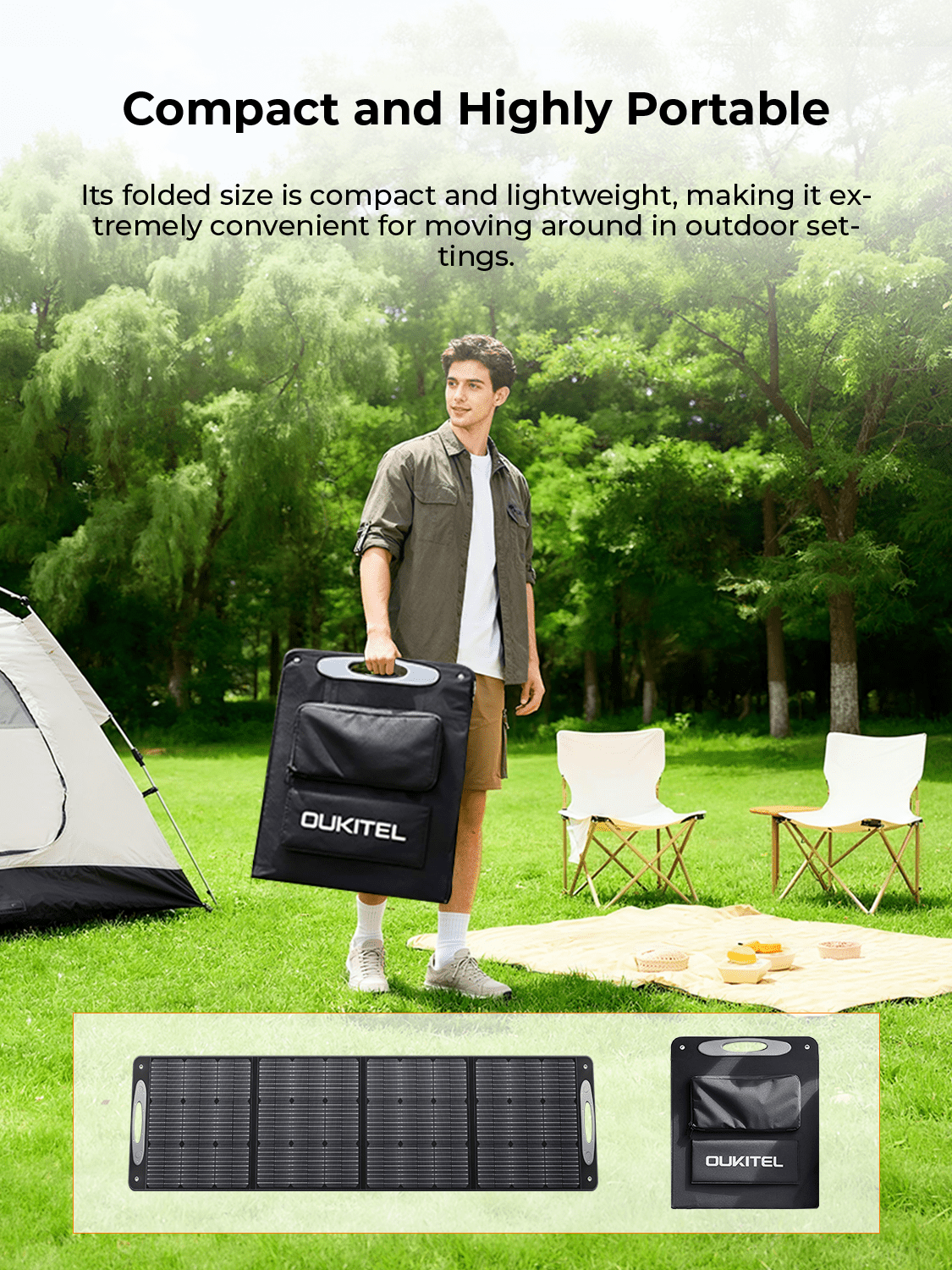OUKITEL FFPOWER 100W Solar Panel Foldable IP68 Waterproof and Dustproof Monocrystalline Solar Panel High Conversion Efficiency Includes Storage Stand Supports Series/Parallel Connection