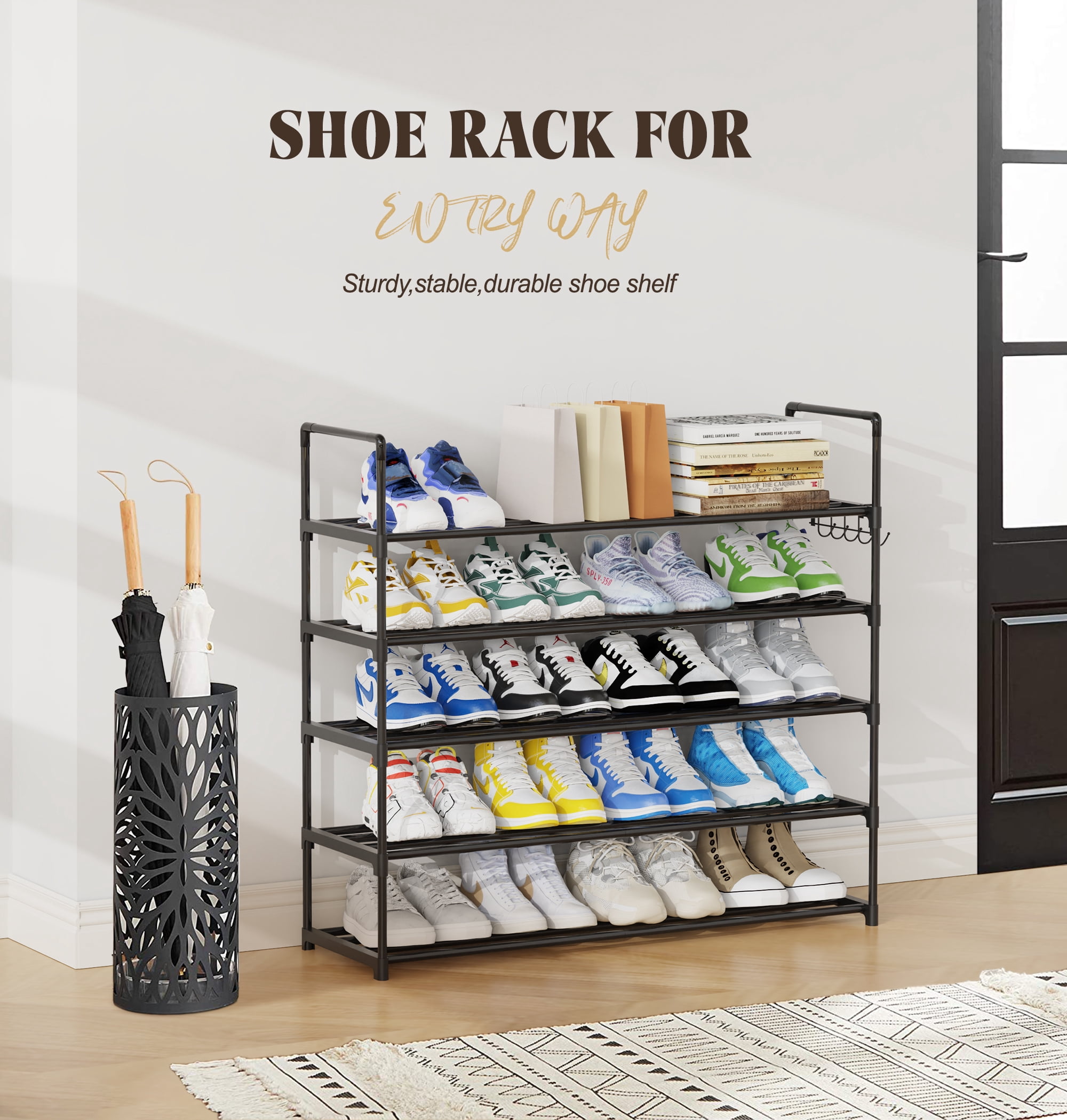 Riousery 5-Tiers Shoe Rack Shoe Storage Organizer for Entryway Closet, 35.5 Inch Length Stackable Shoe Shelf Hold up to 25-30 Pairs Shoes