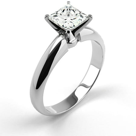 14K White Gold Natural Certified Diamond Engagement Ring 0.53 Carat Princess