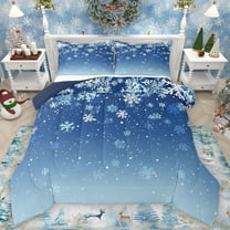 Homewish Blue Snowflake Child Bedding Comforter Set, Romantic Winter Christmas Twin Comforter Sets, Happy New Tear Reversible Bedding Set, Super Cozy Room Decor, 2-Piece