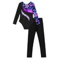 thumbnail image 4 of YEAHDOR Girls Long Sleeve Gym Suit Activewear Shiny Rhinestone Leotard with Leggings Sports Skating Outfit Neon Starry 12, 4 of 7