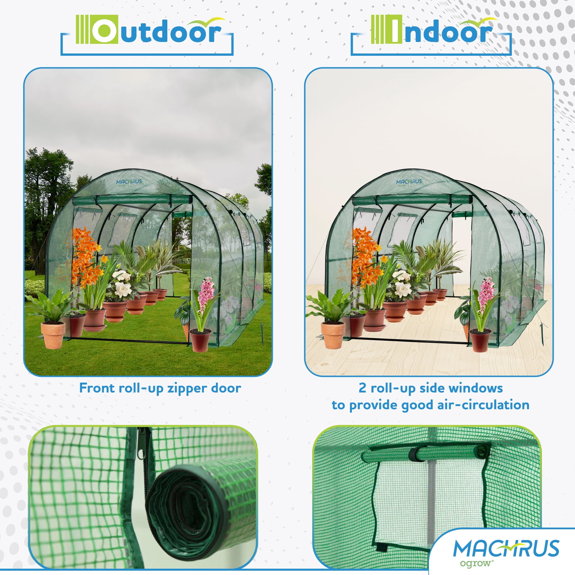 Two Door Walk-In Tunnel Greenhouse With Ventilation Windows And Steel Frame - 15' X 6' X 6'