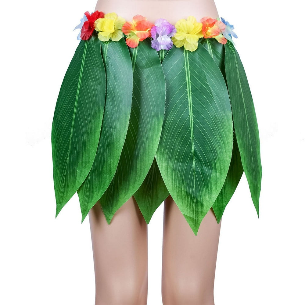 Hawaiian Grass Skirt Leaf Hula Skirt with Flowers Dancing Props for