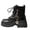 Black, variant on Red Womens Chain Detail Motorcycle Boots Round Toe Platform Chunky Heel Casual Street