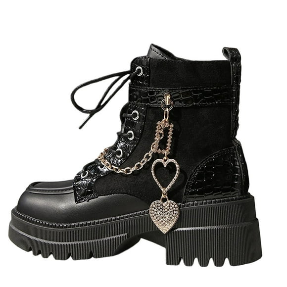 RXMEKW Ankle Boots for Women with Thick Platform Sole and Chain Detail, Fashion Motorcycle Style Boots for Casual Wear and Street Style