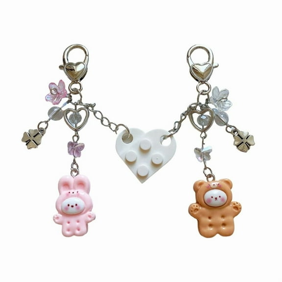 Cute Brick Heart Designs Keychain Delicate Matching Animal Heart Keychains with Cute Brick Designs For Couples