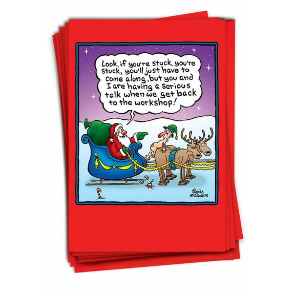 12 Funny Merry Christmas Cards Pack (1 Design, 12 Cards) - Stuck Elf B5773