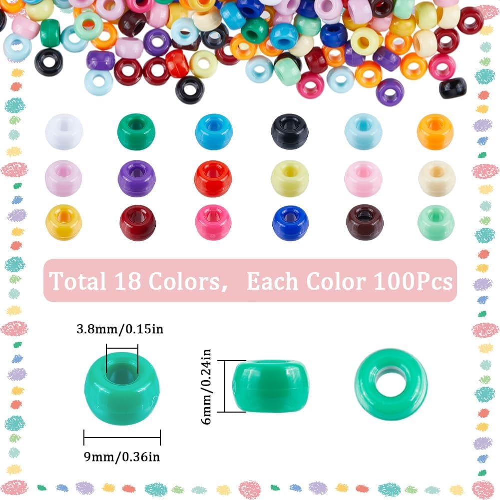 1800pcs 18 colors Opaque Plastic Beads Barrel Mixed color 9x6mm Hole: 3.8mm 100pcs/color Plastic