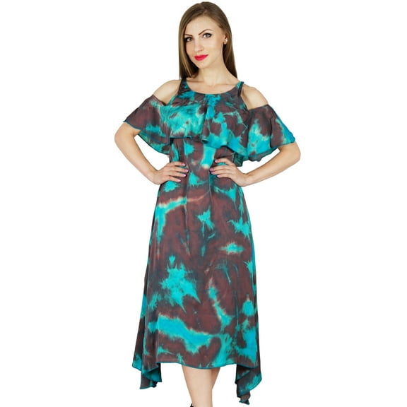 Bimba Women Chic Style Ribbed Cold Shoulder Dress Asymmetrical Holiday Clothing