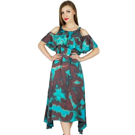 Bimba Women Chic Style Ribbed Cold Shoulder Shift Dress Asymmetrical Holiday Clothing