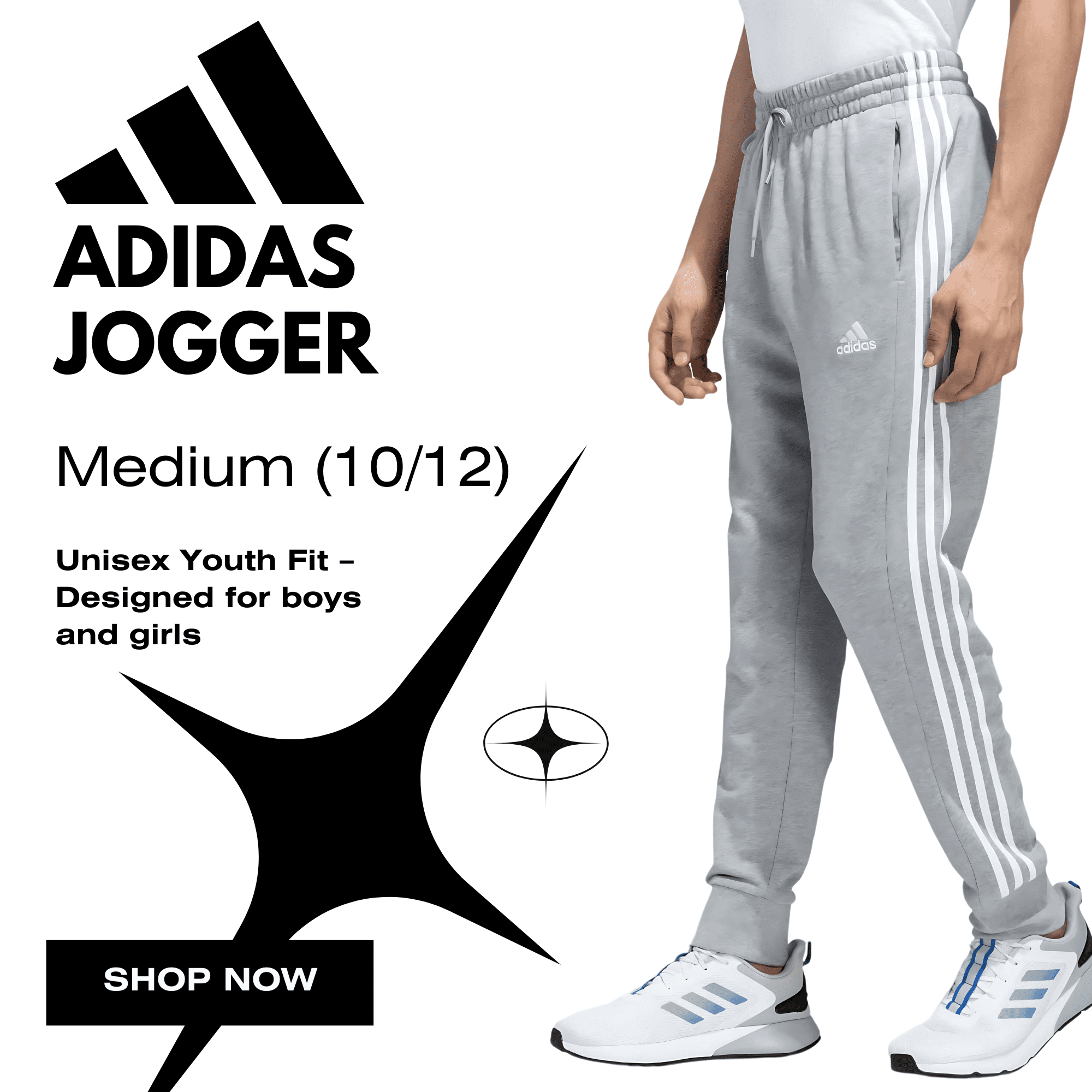Adidas Youth Jogger Pants – Gray Sweatpants for Boys & Girls, Size M (10/12)