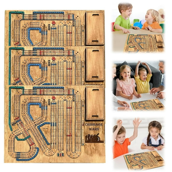 Cribbage Wars Board Game, Cribbage Wars, Cribbage War Game, 2024 New Wooden Cribbage Board Game Set with Built-in Storage Compartment for Cribbage Pegs for Families