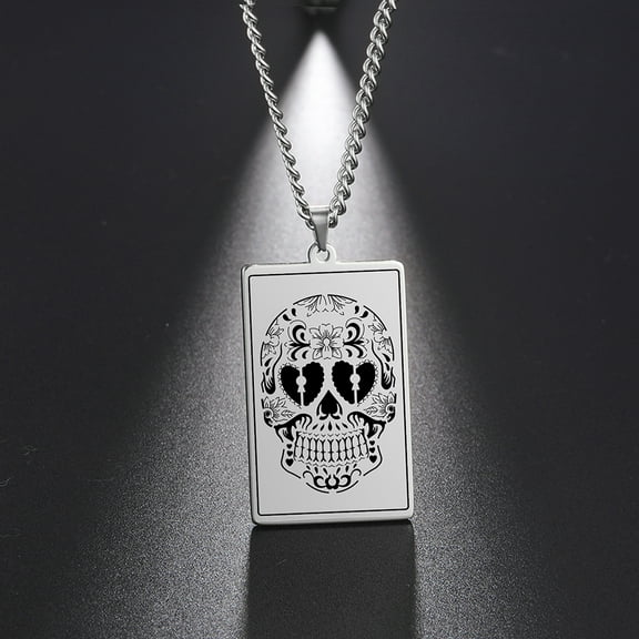 EUEAVAN Silver Skull Head Pendant Stainless Steel Necklace Jewelry