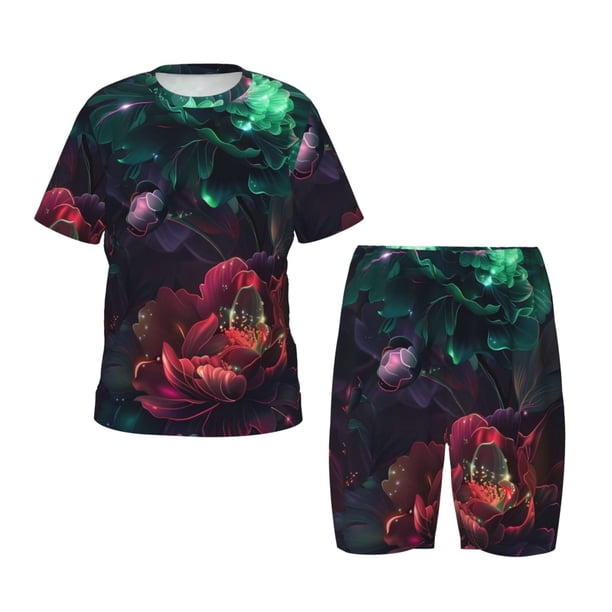 Balery Red And Green Carnation Conjunto de Pijama Infantil de Manga Corta con Estampado – Ropa de Dormir de Algodón Suave-3X-Large