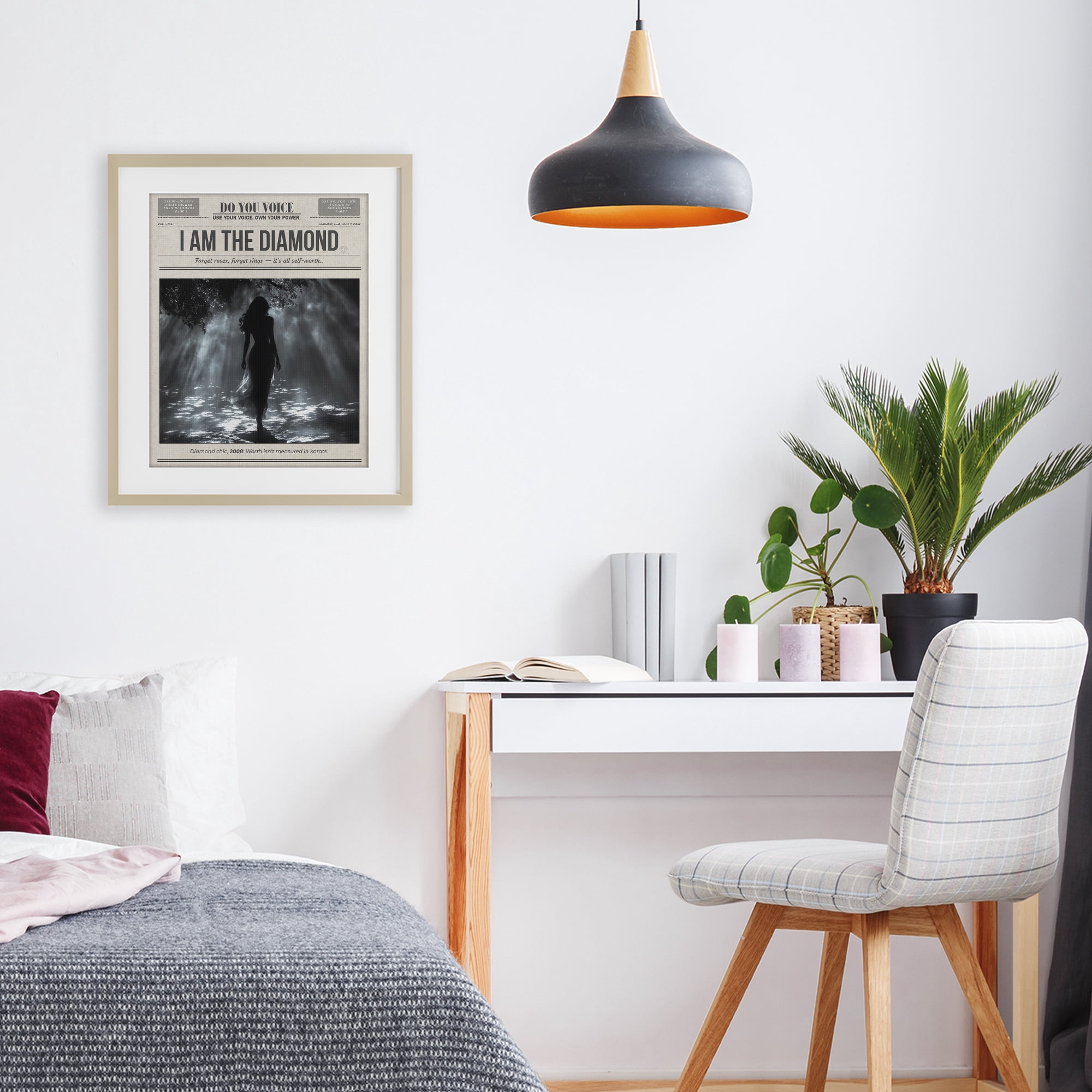 Stupell Industries Diamond Chic Newspaper Birch Framed Print Under Glass, design by A Barefoot Stylist