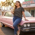 thumbnail image 3 of GRACE & GRANDEUR Women's Plus Size Keyhole Neck Flared Short Sleeves Floral Chiffon Shirt Blouses L Black Pink, 3 of 8