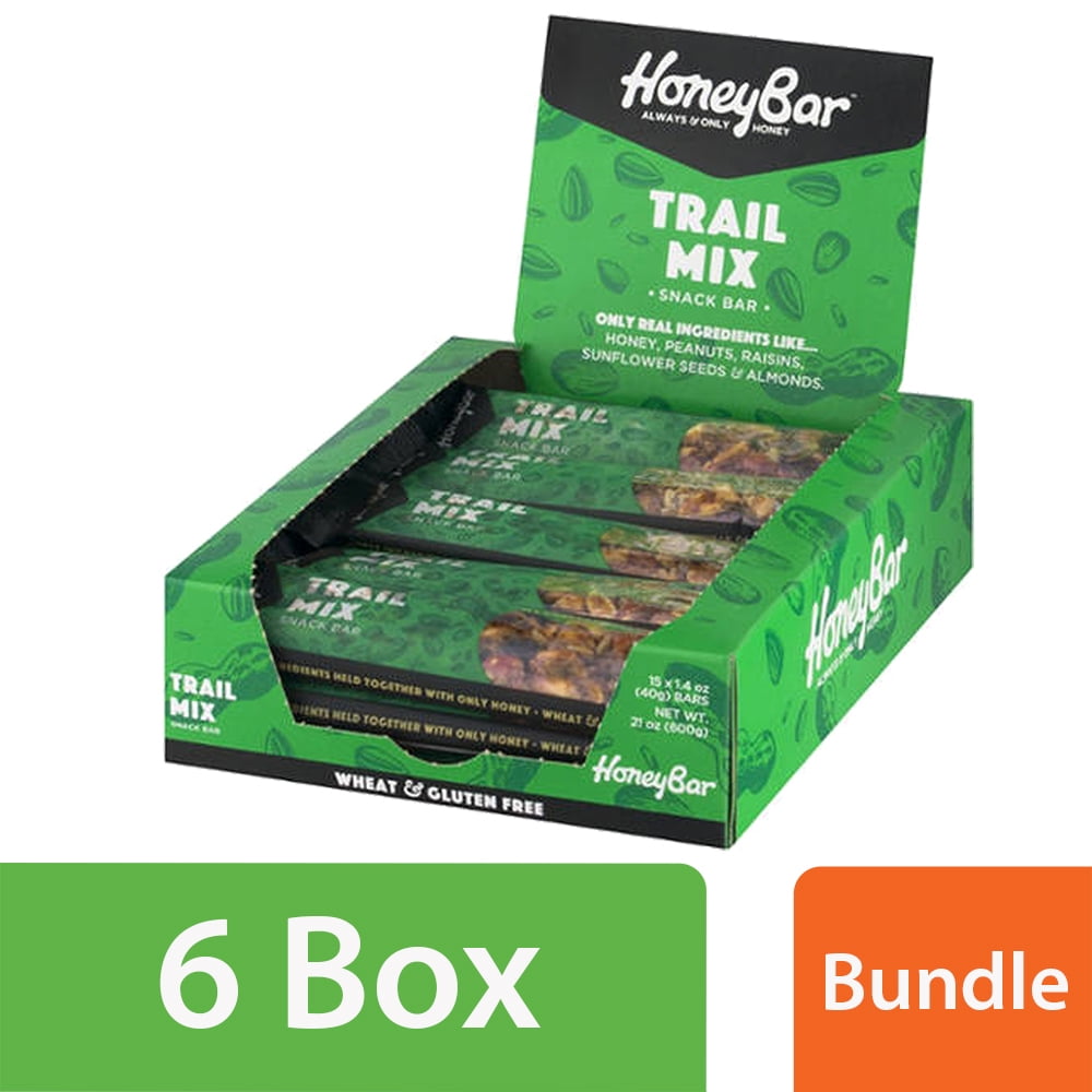 (6 Pack) HoneyBar Trail Mix Snack Bars, 1.4 oz, 15 count