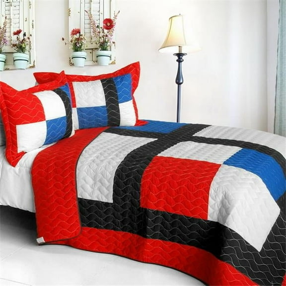 Be Myself - Vermicelli-Quilted Patchwork Geometric Quilt Set  Full & Queen Size - Red