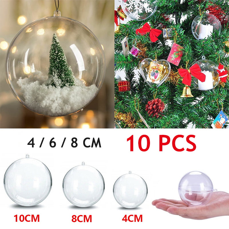Christmas Baubles 4-12cm Two Part Fillable Ball Ornament Xmas Tree Decoration 