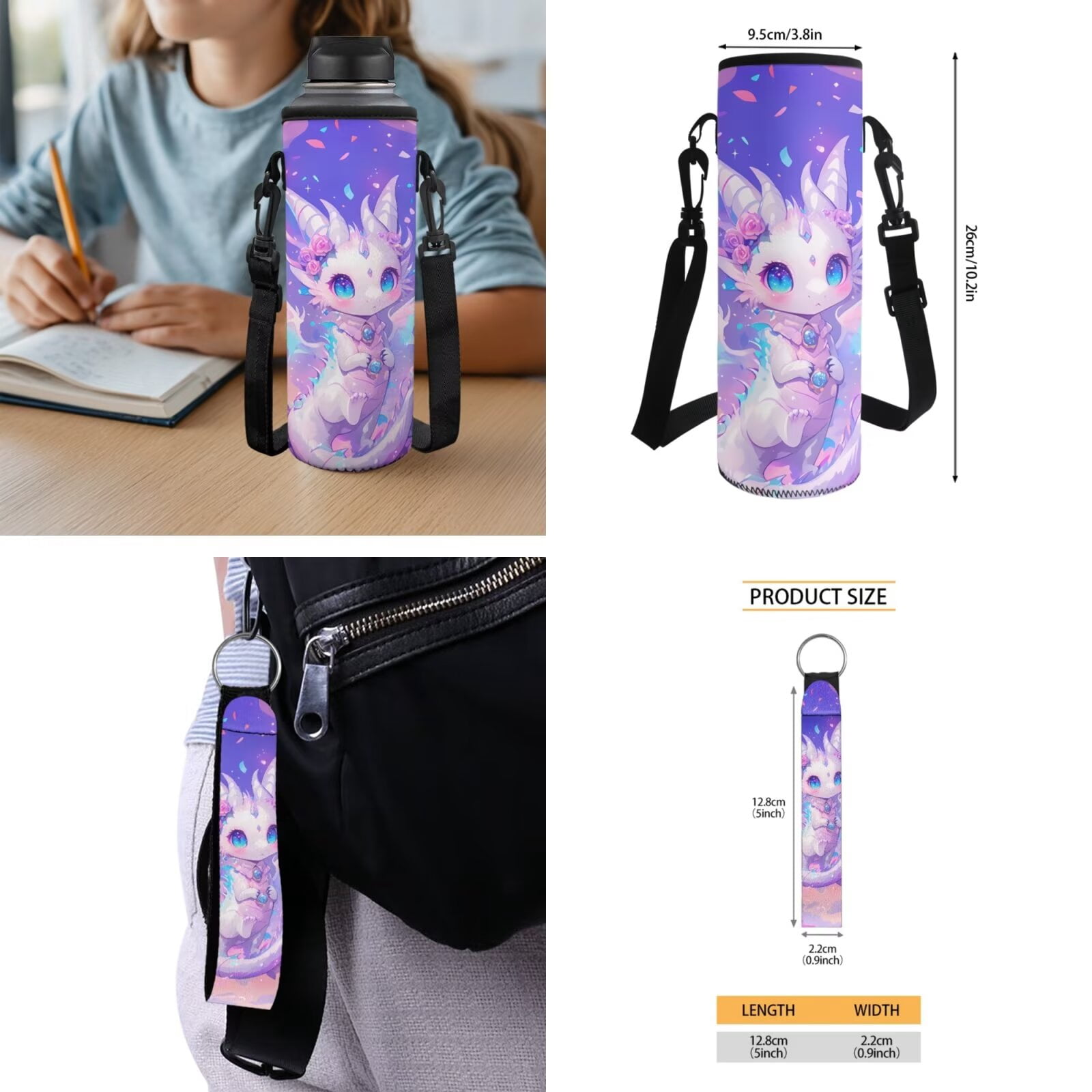 Pzuqiu Rose Dragon Backpack for Girls 5 Piece School Bookbag with Lunch Bag Lightweight School Bag for Girls 10-12 Elementary Backpack with Water Bottle Bag Pencil Box