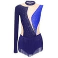 thumbnail image 3 of Alvivi Women Rhinestone Figure Ice Skating Dress Rhythmic Gymnastics Dance One Shoulder Fringed Leotard Navy Blue&Blue S, 3 of 7