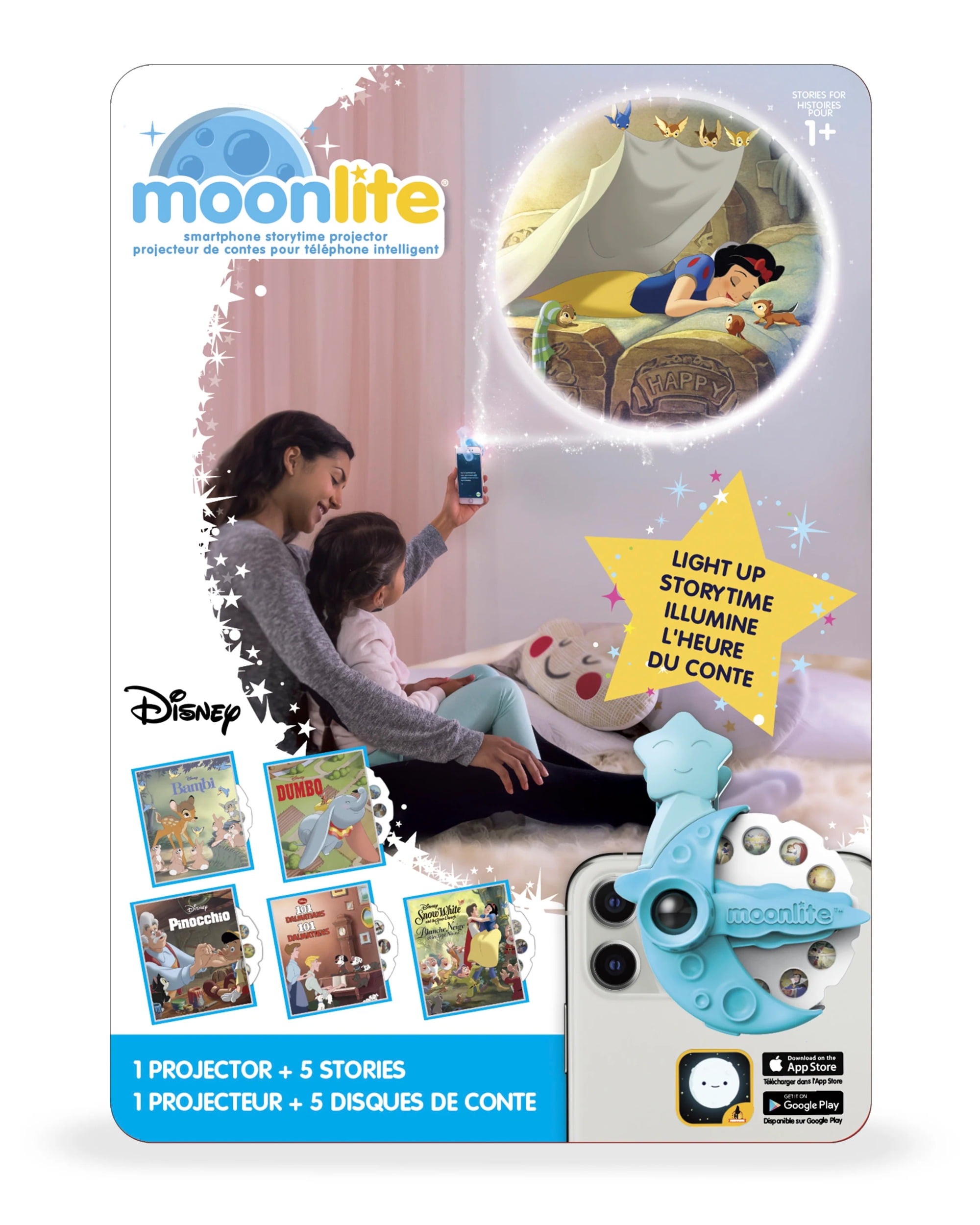 Moonlite Storytime Projector with 5 Disney Bedtime Stories for Kids,  Interactive Reading Gift Pack 