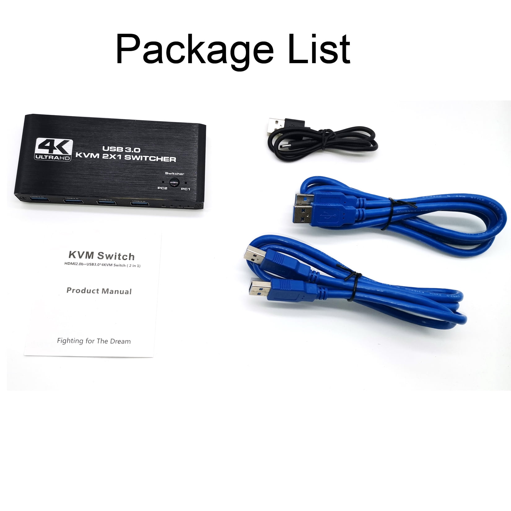 HDMI KVM Switch 4K@60HZ USB 3.0 Switch HDMI 2 in 1 Out KVM Switch Box Keyboard Mouse Printer Switcher,HDMI2.0 Ports + 4X USB KVM Ports,KVM Switch 2 Computers 1 Monitor with 2 USB Cables Support 4K@60H