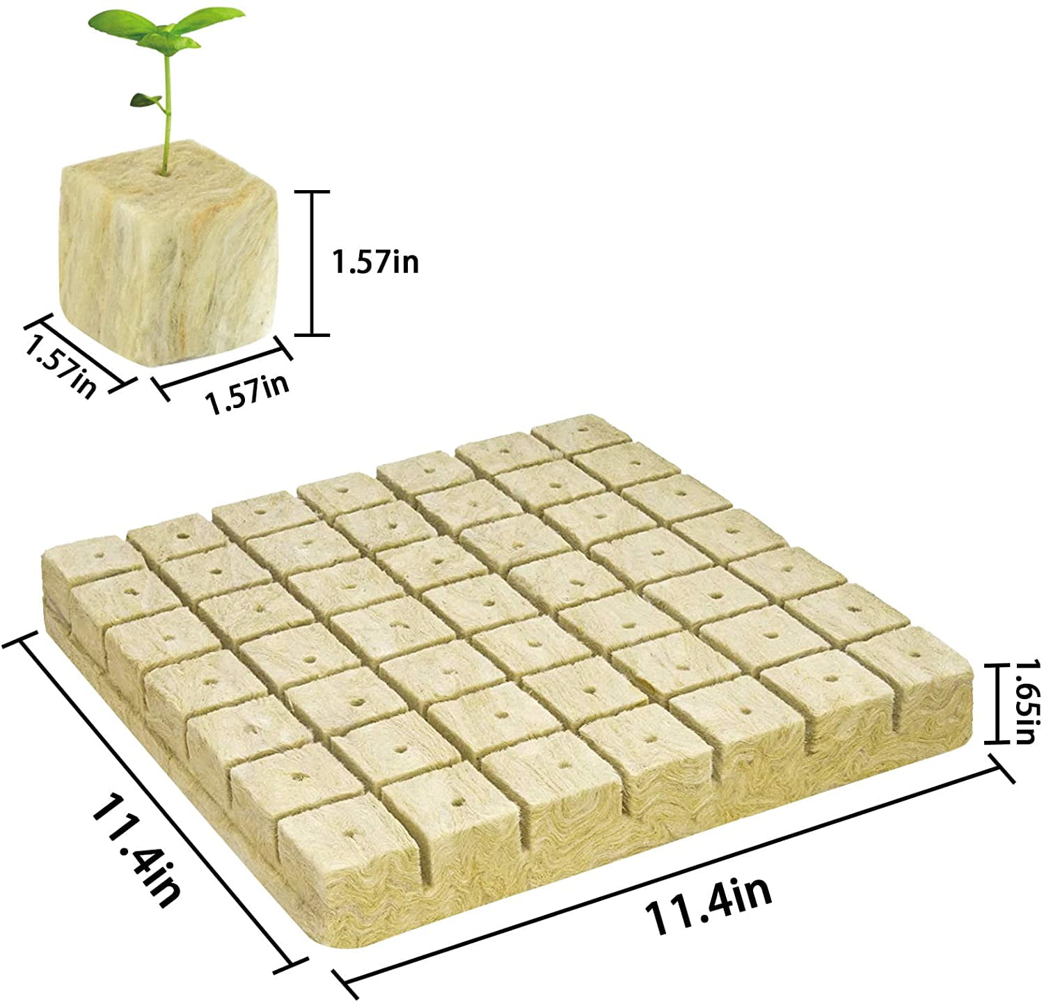 ZeeDix 1.5 inch 4 Sheets Rockwool Cubes 196 Cubes Starter Plugs for Soilless Cultivation Seedlings Plants Hydroponics Germination