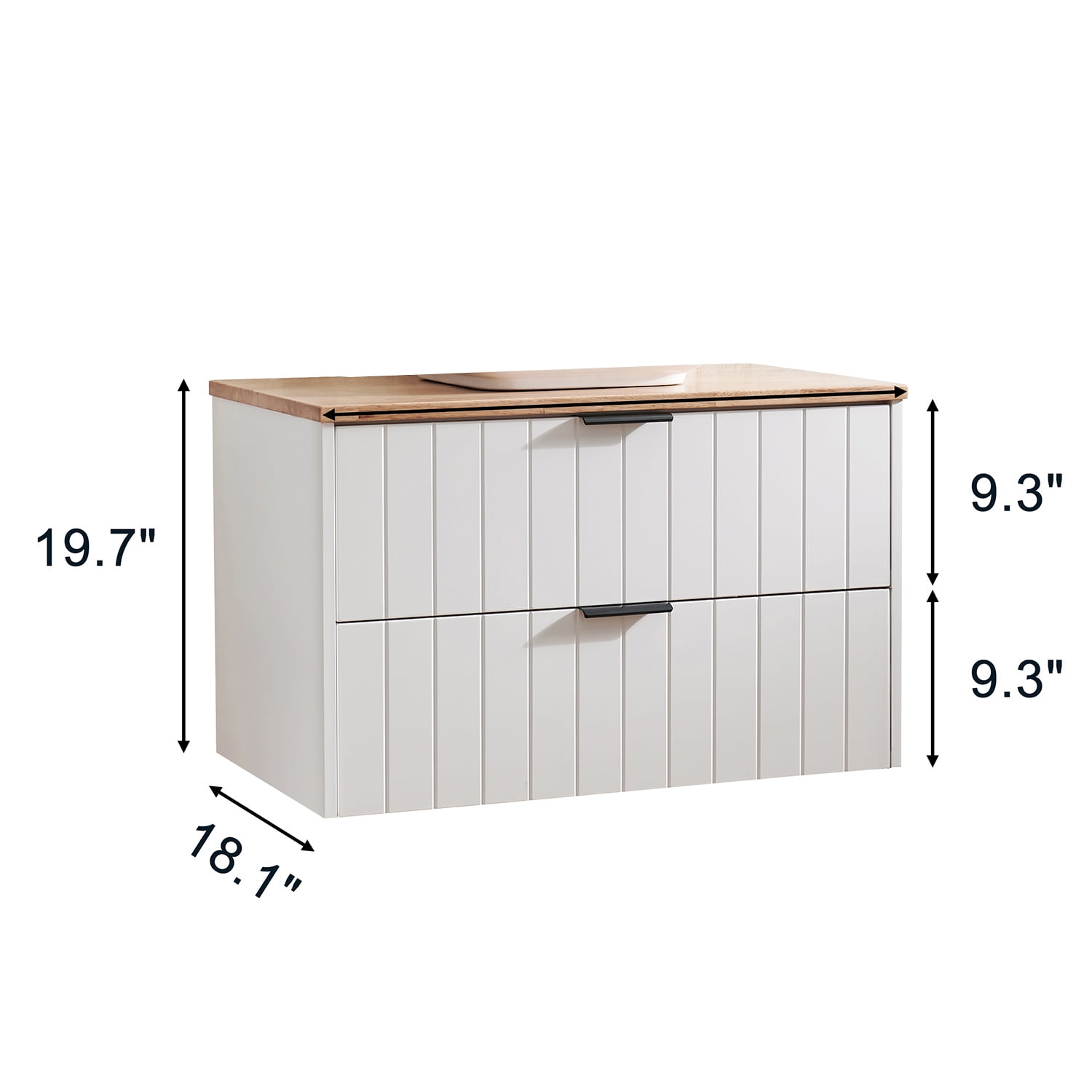 Demi Bonn 31" Double Drawer Wall-Mounted Bathroom Vanity with Solid Wood Natural Top, Faucets and Drains Not Included, White
