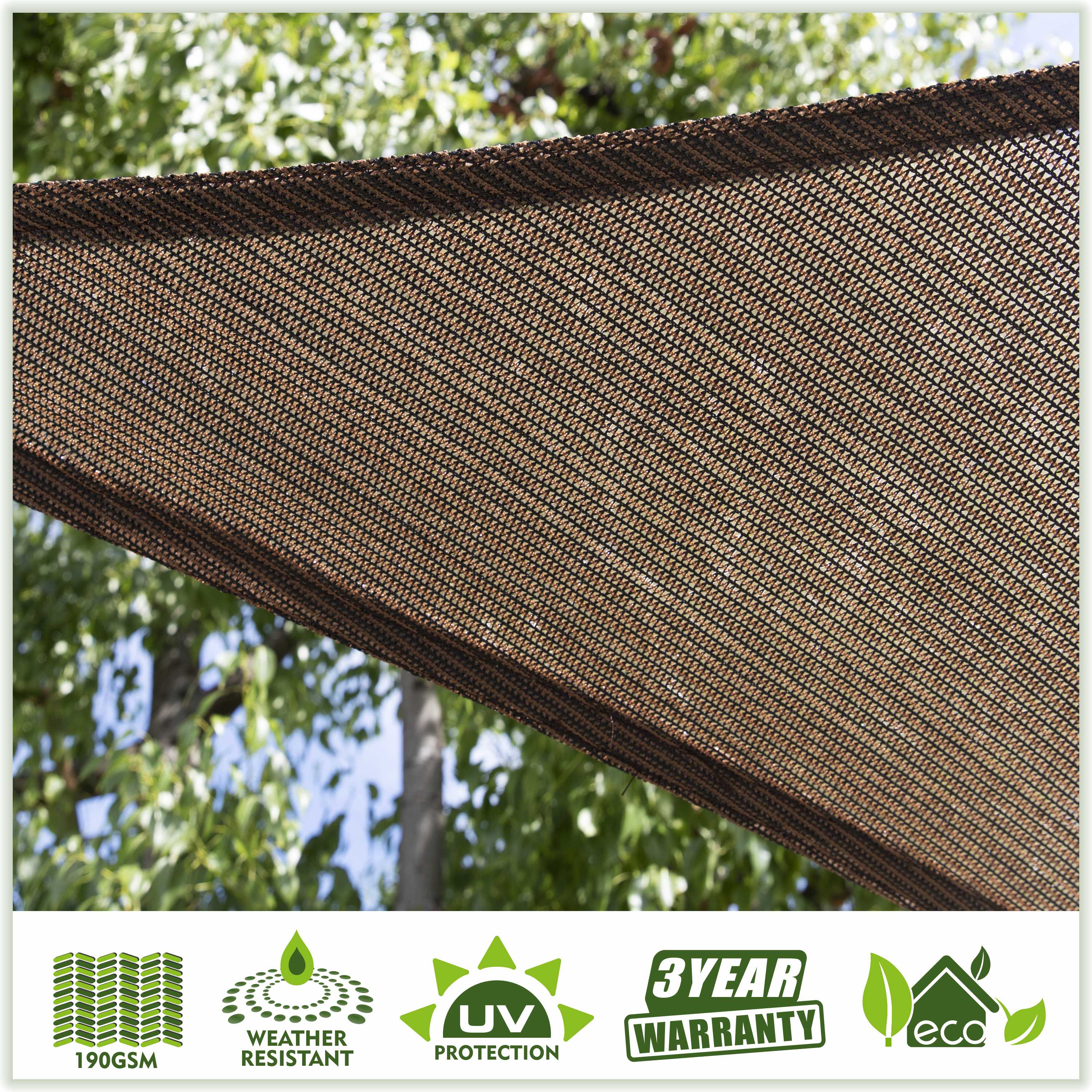 ColourTree 12' x 18' Brown Rectangle Sun Shade Sail Canopy Mesh Fabric UV Block Air & Water Permeable - Commercial Heavy Duty - 190 GSM - 3 Years Warranty ( We Make Custom Size ) - image 3 of 8