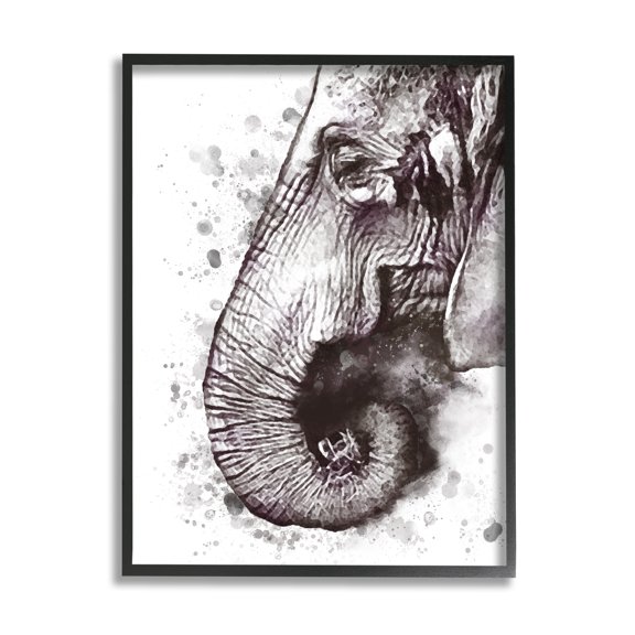 Stupell Industries Grey Elephant Curled Trunk Grey Paint Splatter, 16 x 20, Designed by Ros Ruseva