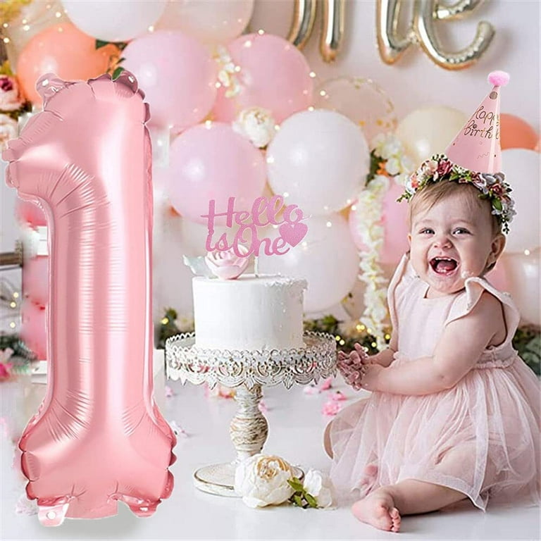 One Year Birthday Decorations for Beautiful Girl. Girls Style. a Lot of  Balloons Pink and White Style Stock Photo - Image of number, decoration:  272098210