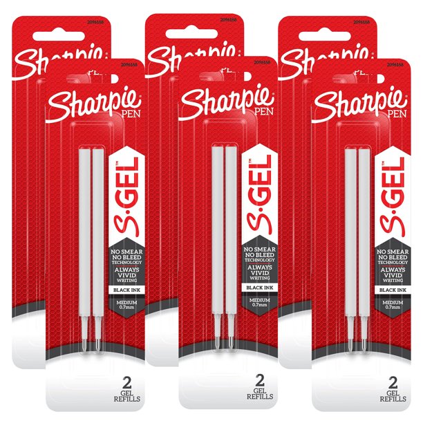 Sharpie Black Ink Gel Pen Refills, Medium Point (0.7 mm), (6 Packs of 2