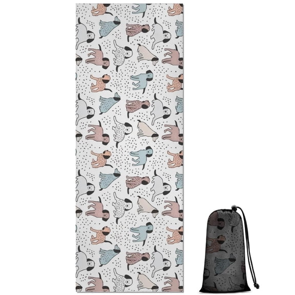 Cute Dogs Pattern Hot Yoga Mat Towel Non Slip for Hot Yoga - Quick-Drying Yoga Mat Cover with 4 Corner Pockets with Travel Bag - Hot Yoga Towel Non Slip Grip Moisture Wicking Sweat 70"x26"