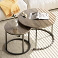 thumbnail image 1 of Coffee Table Nesting Set of Side Set Golden Frame Circular Round and Marble Pattern Wooden Tables Living Room Bedroom Apartment Modern Industrial Simple Nightstand, 1 of 9