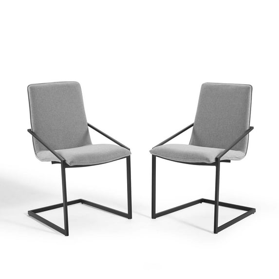 Side Dining Chair, Set of 2, Fabric, Metal Steel, Black Grey Gray, Modern Contemporary Urban Design, Kitchen Room Cafe Bistro Restaurant Hospitality