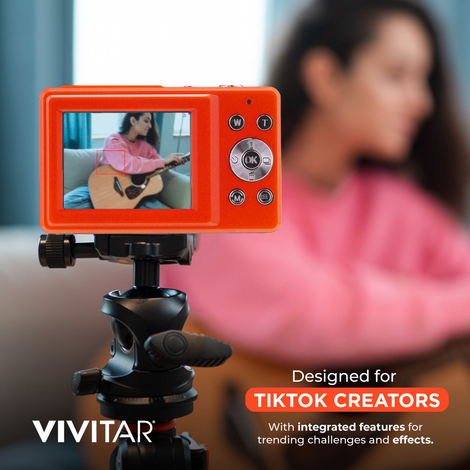 Vivitar Popsnap Compact Digital Camera, Orange, 16X Zoom, 1080p, Built-in Flash, Micro SD, Slim Lightweight Pocket Design