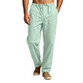 thumbnail image 3 of GrmtClth Mens Linen Casual Pants Adjustable Elastic Waistband Loose Fit Multi Pocket Breathable Summer Beach Daily Walking Trousers Mint Green 2XL, 3 of 7