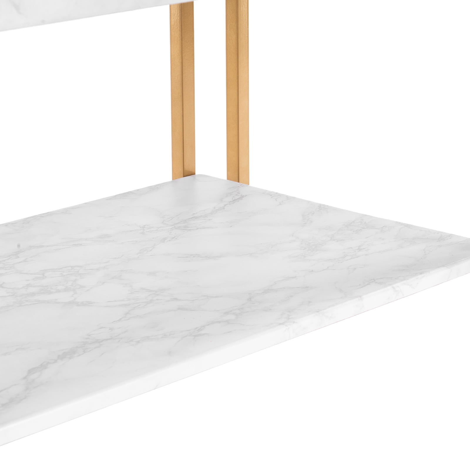 Double-Layer Coffee Table, Faux Marble PVC Tabletop with Metal Frame, Rectangular Side Table, 110 lbs Capacity for Living Room Home Decor