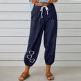 thumbnail image 3 of Wdfiry Women Summer Pull On Pants Casual Loose Cotton And Linen Printed High Waist Beach Trousers Tapered Pants with Pockets, 3 of 3