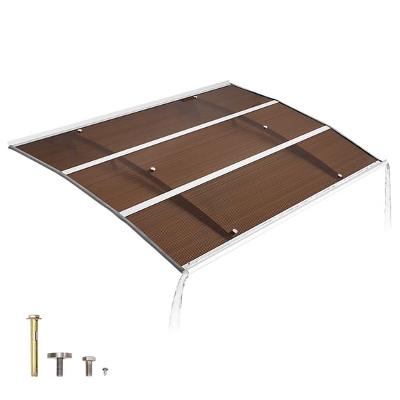 VEVOR Awnings for Door Entrance, 39 x 59 in, Exterior Front Door Window Awnings with Drainage & Metal Bracket, Rain Snow Sun Protection, Overhang Polycarbonate Door Canopy for Porch Patio, Brown
