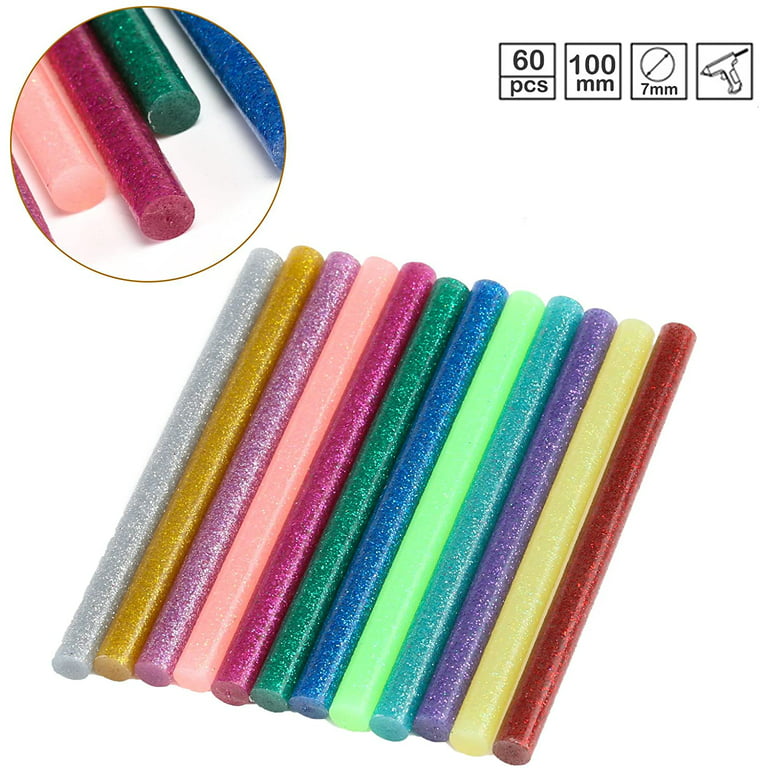  Color Hot Glue Stick, 60 pcs Mini Glue Gun Sticks, 12 Colors,  (Diameter 0.28 inch, Length 3.9 inch Color Hot Melt Glue Stick), and  Silicone Finger Protectors Cap
